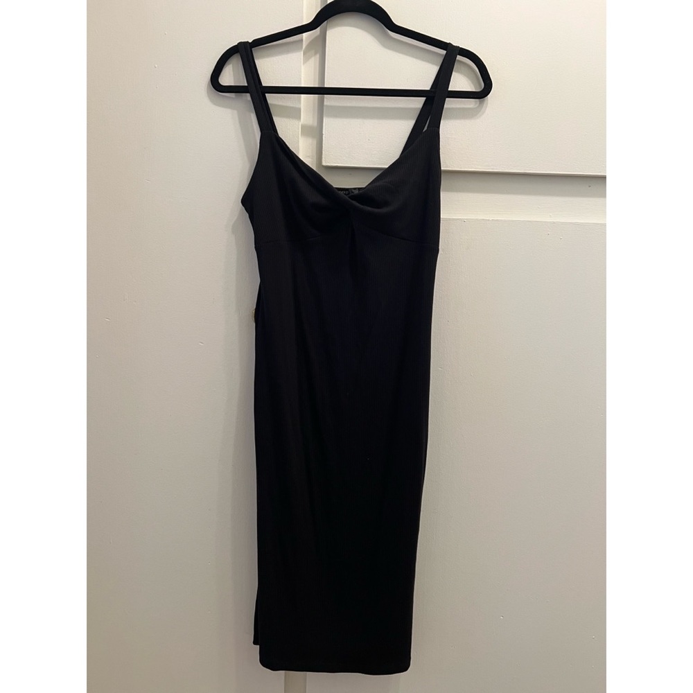 Forever 21 Black Twist Ribbed Midi Dress - Medium